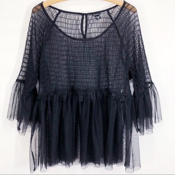 Torrid black sheer mesh layered ruffle blouse top - Picture 2 of 6